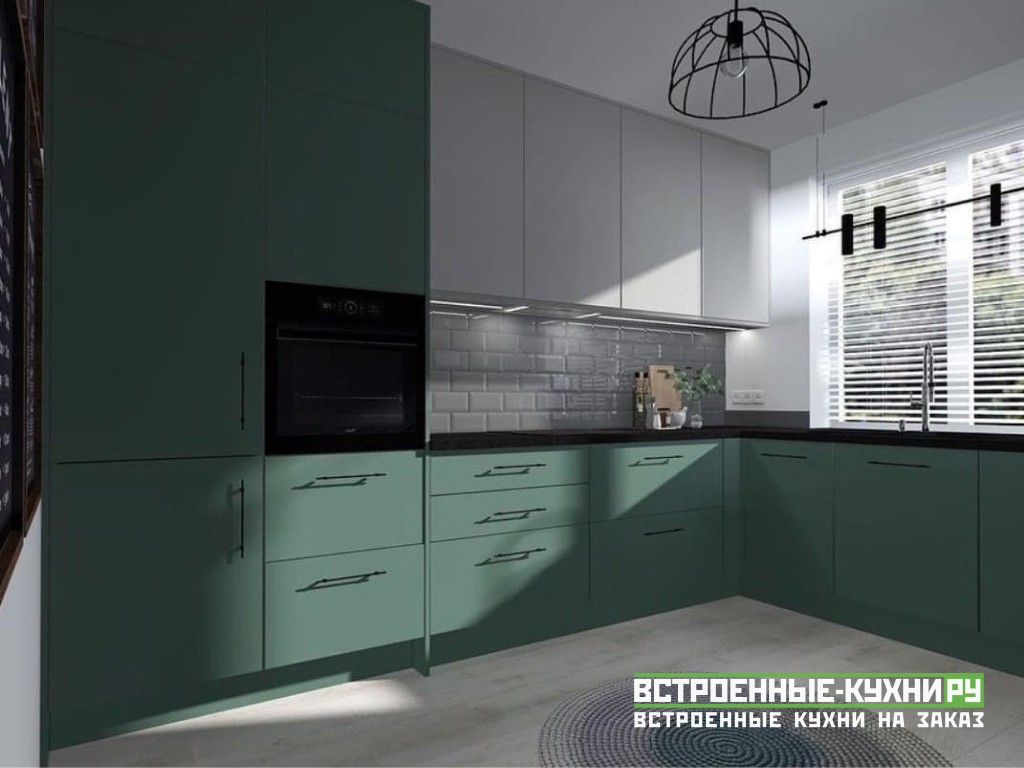 Матовая темно зеленая кухня в современном стиле